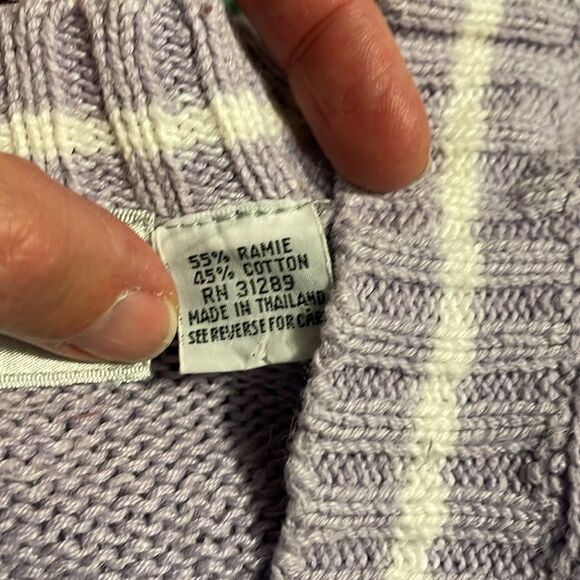 Silvercord Sweater Vintage Knit V Neck Stripe Cotton Blend Purple White Large - Picture 9 of 10